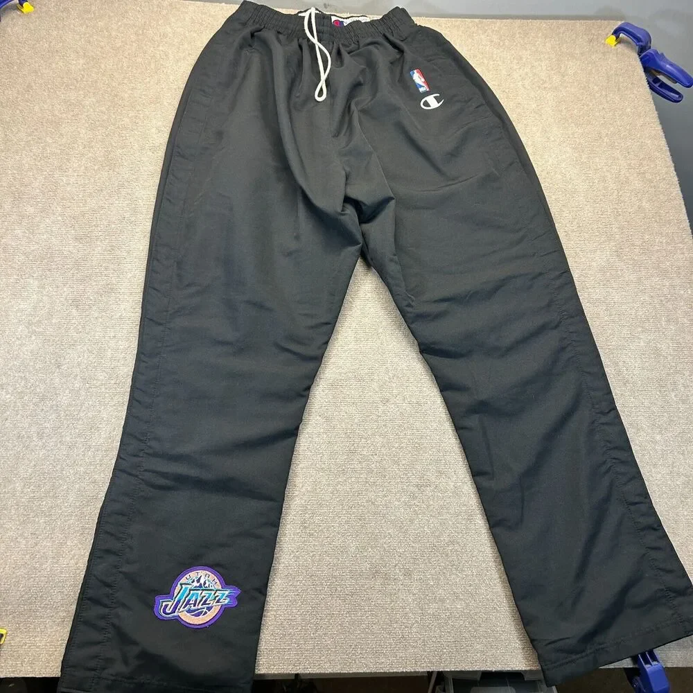 Utah Jazz Team Issue Warm Up Tearaway Pants Size 40 Black Champion Lined 33